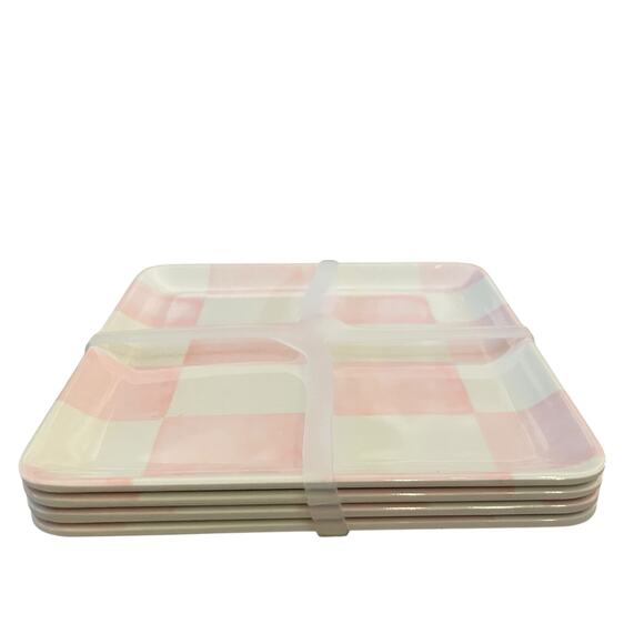 Pink & White Checkered Melamine Appetizer Dessert Plates 6in Square NEW - Picture 7 of 11